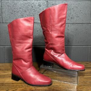 Vintage 90s Markon Red Leather Knee High Boots Women’s 8.5 Made In Brazil